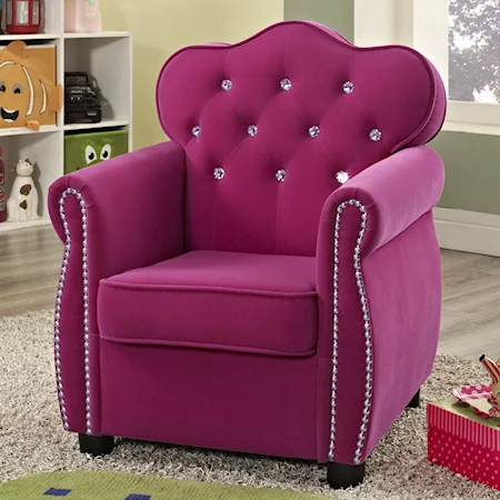 Contemporary Pink Kids Chair with Tufted Back